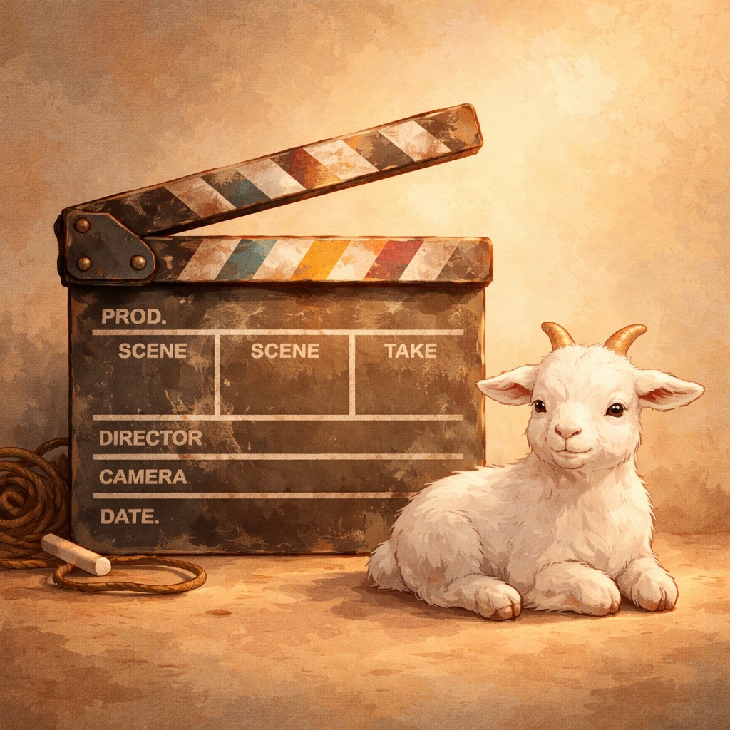Alex — film clapperboard and Stan the goat.